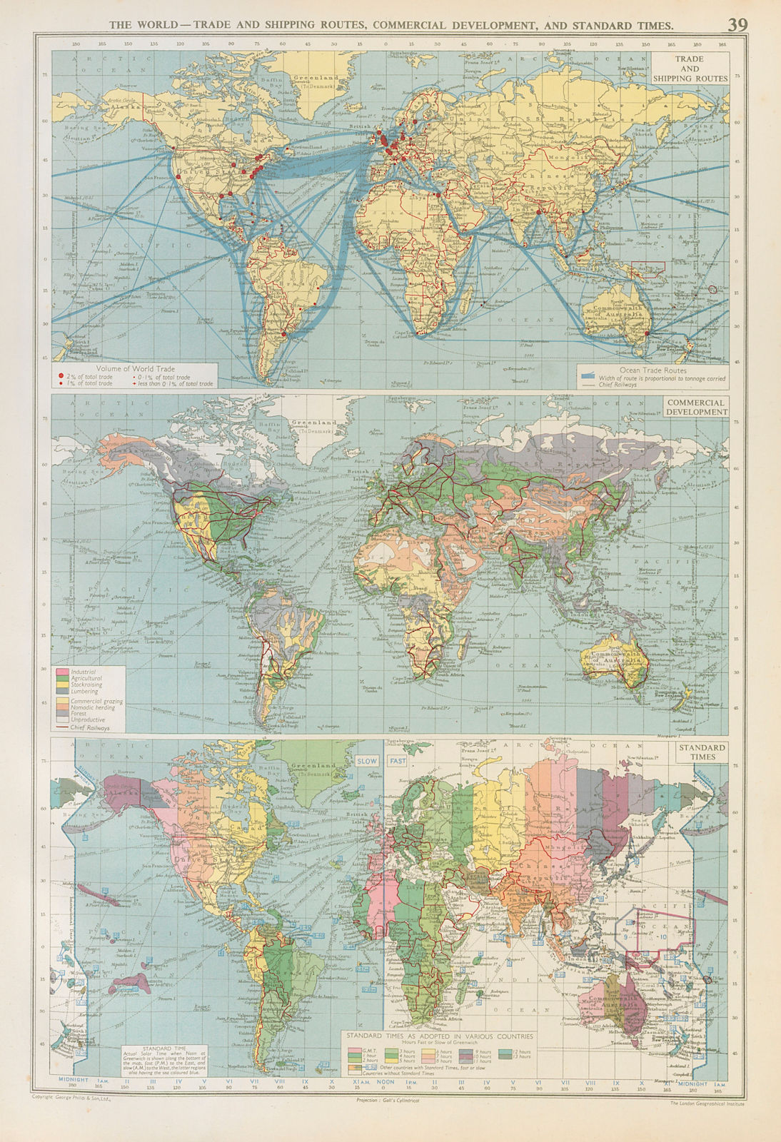 World - Trade & Shipping Routes, Commercial Development. Standard Times 1952 map