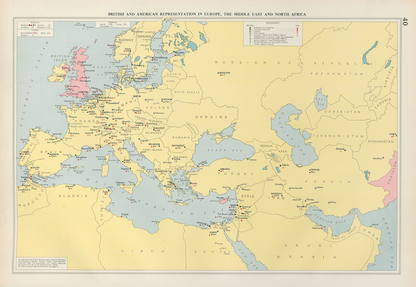 Associate Product British & American Diplomatic Representation Europe Middle East Maghreb 1952 map