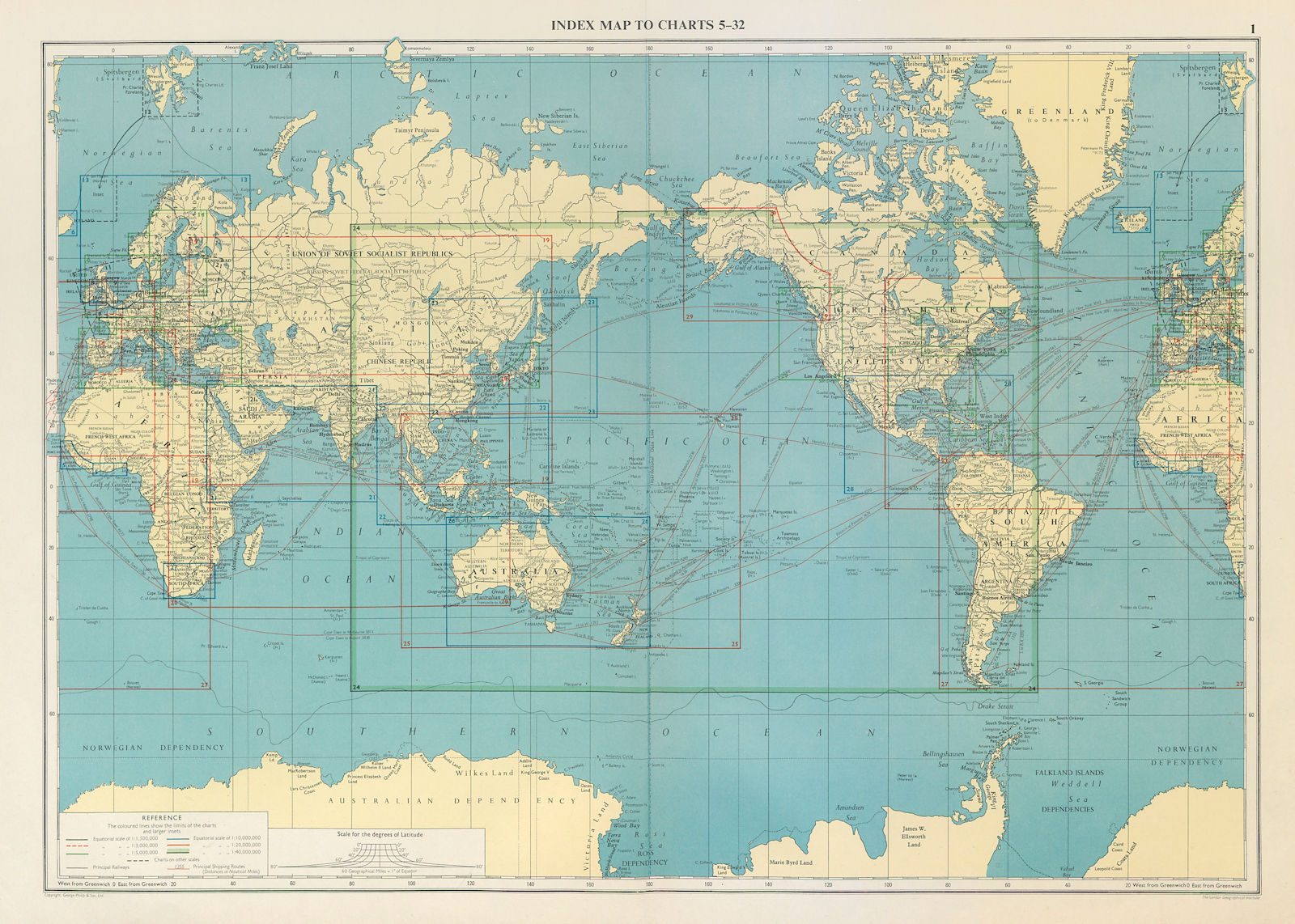 WORLD. Index Map To Charts. World. Large 50x70cm 1959 old vintage