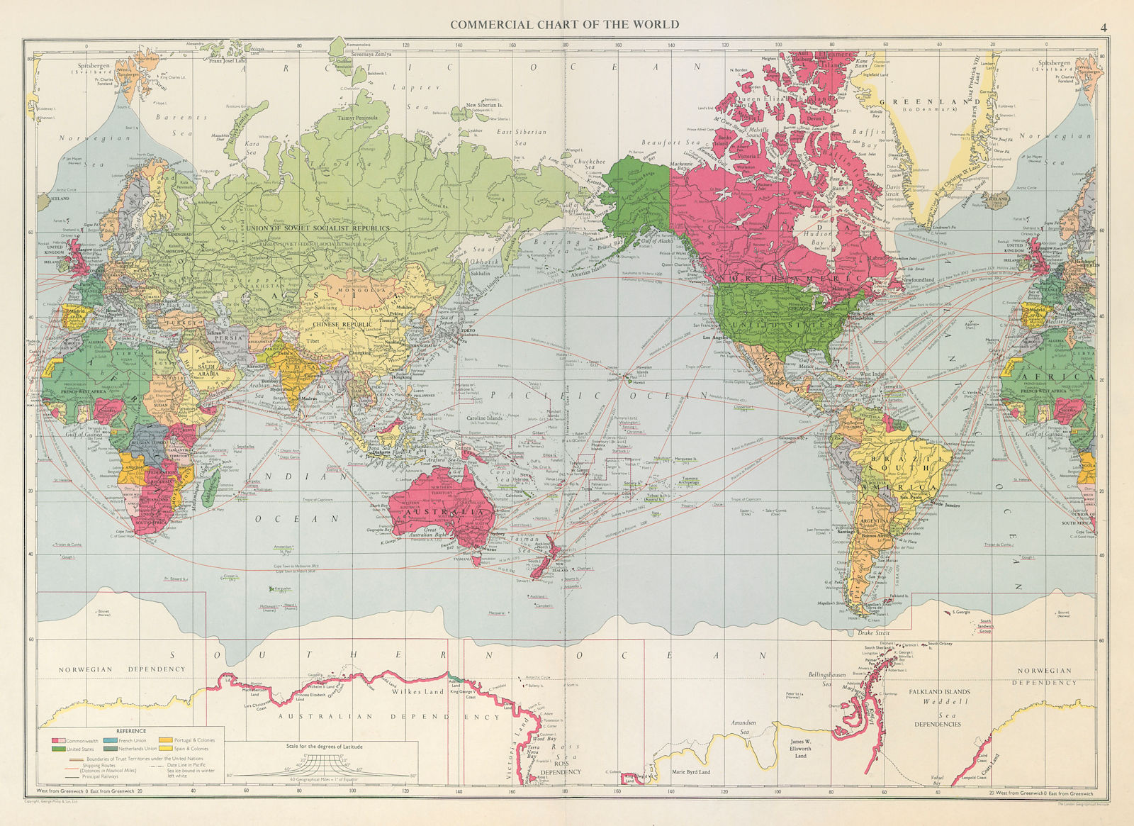 World Commercial Chart shipping routes. Commonwealth/French Union LARGE 1959 map