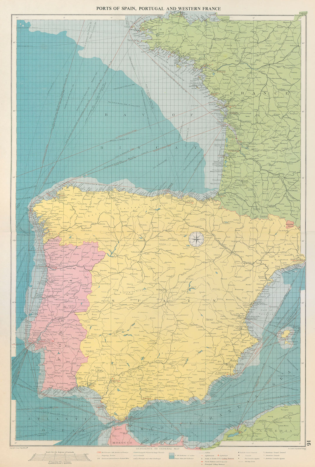 Associate Product Spain, Portugal & Western France ports sea chart. Bordeaux Lisbon LARGE 1959 map