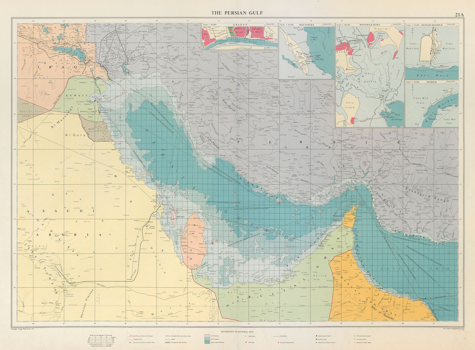 Persian Gulf sea chart. Trucial Oman. Dibai (Dubai). Neutral zone LARGE 1959 map