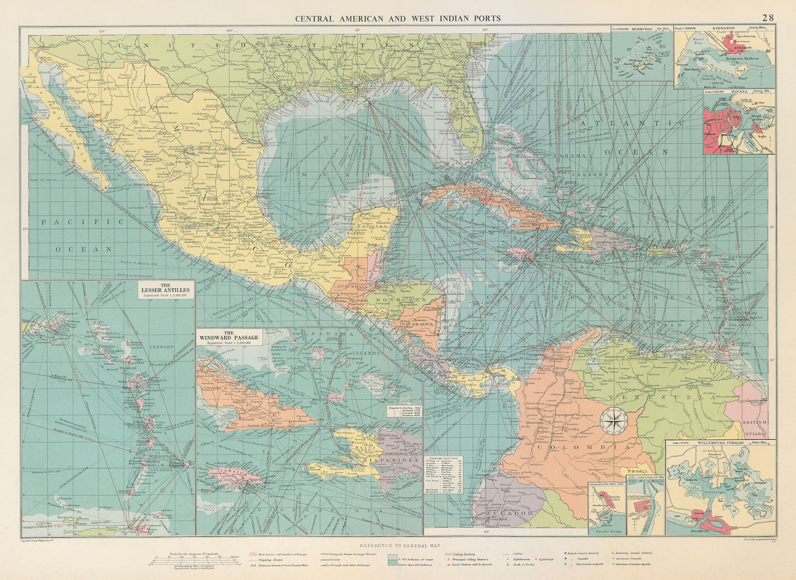 Associate Product Central America Caribbean Gulf of Mexico chart Ports lighthouses LARGE 1959 map