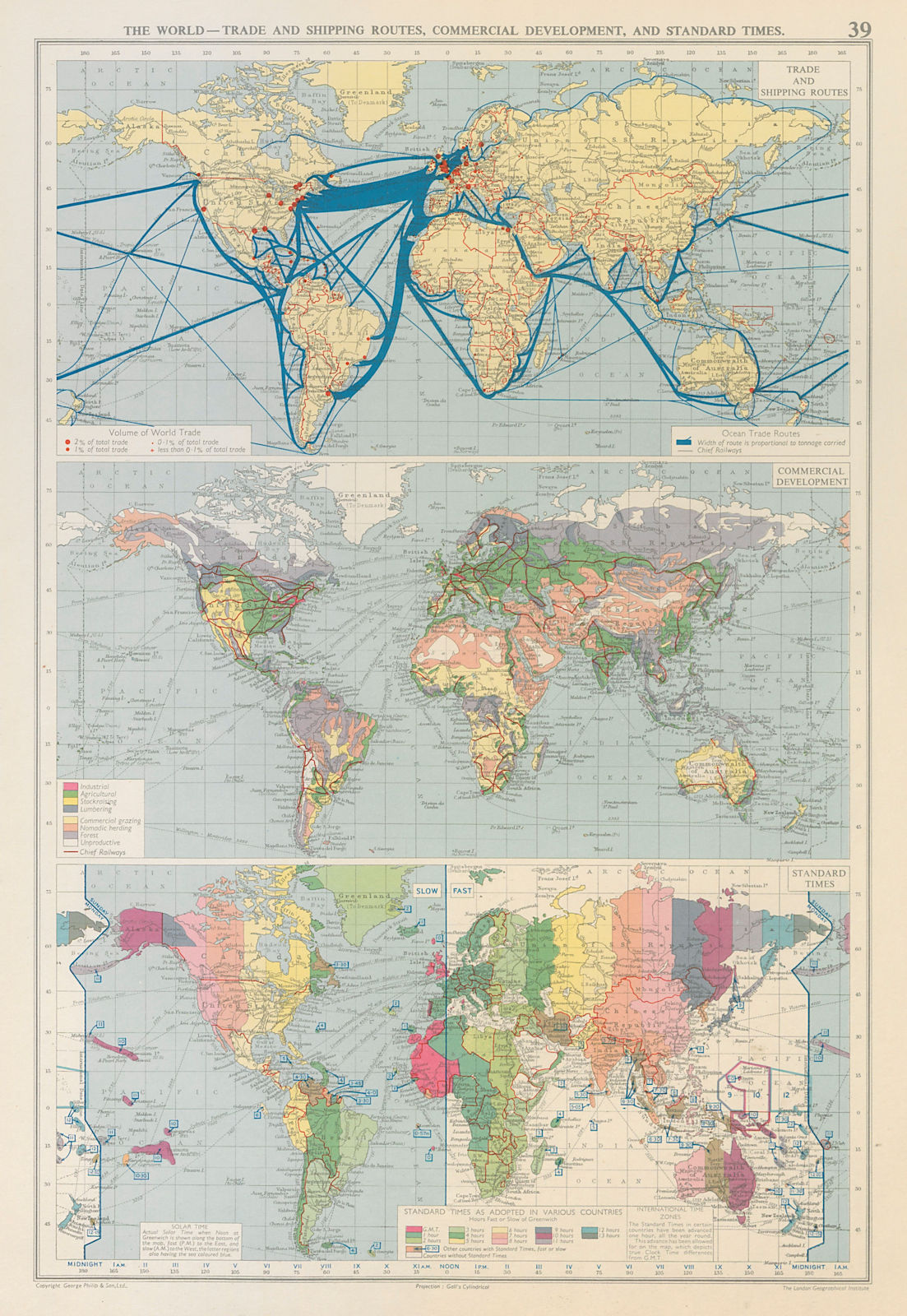 World - Trade & Shipping Routes, Commercial Development. Standard Times 1959 map
