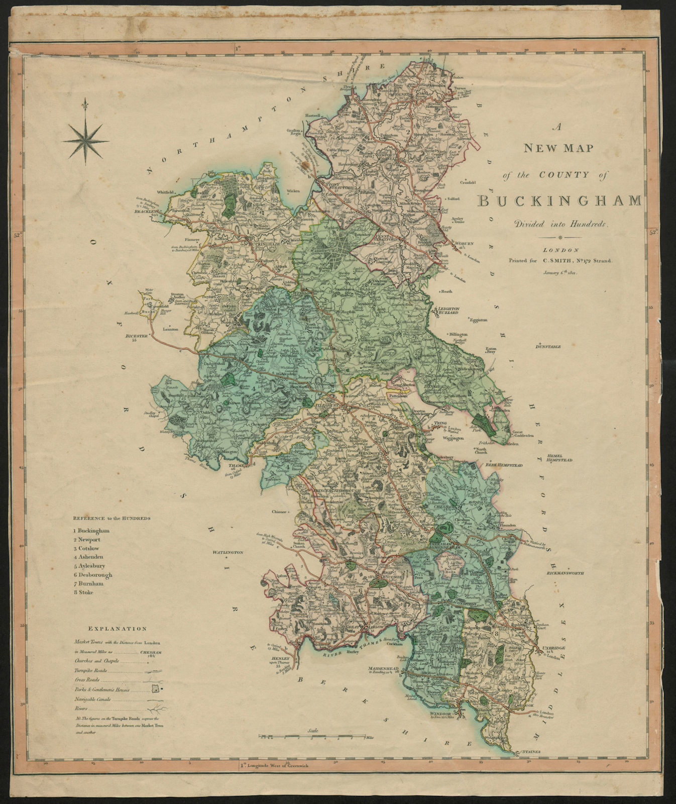 Associate Product A New Map of the County of Buckingham… CHARLES SMITH 55x46cm 1801 old