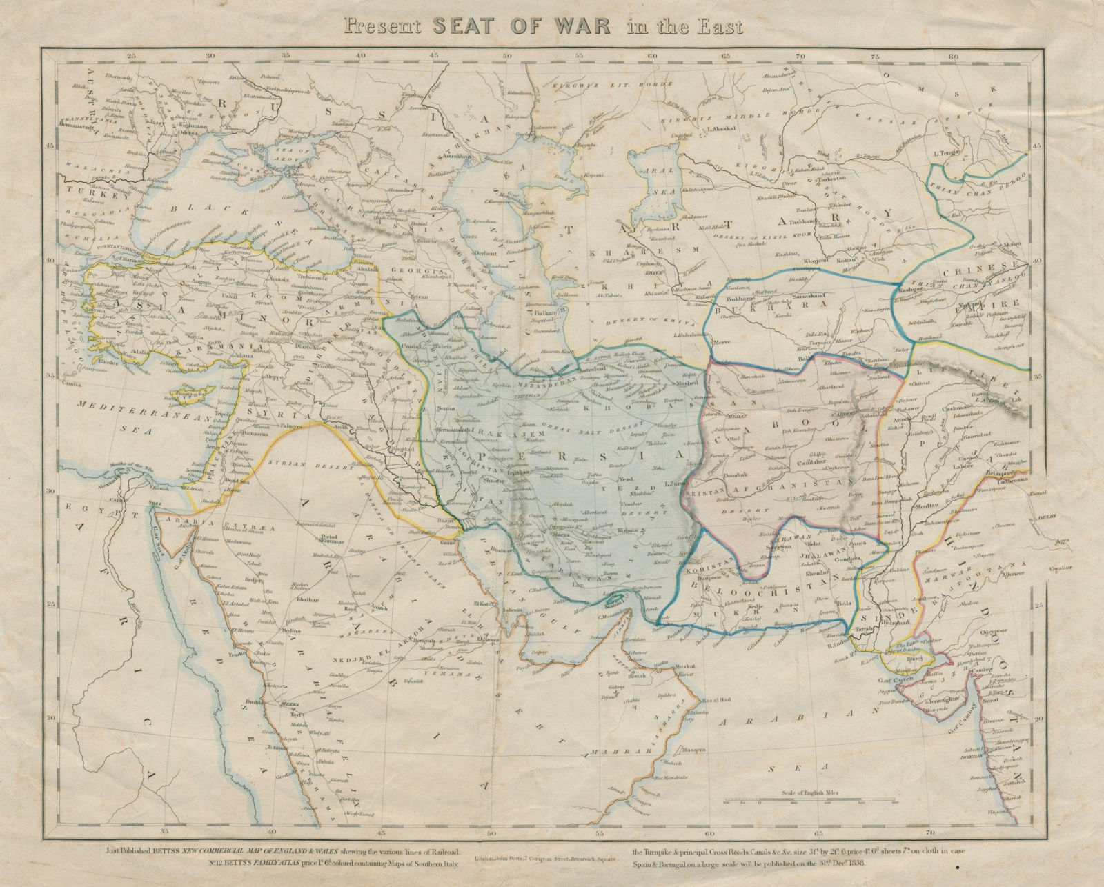 Associate Product Present Seat of War in the East. Middle East. Debai (Dubai). BETTS 1838 map