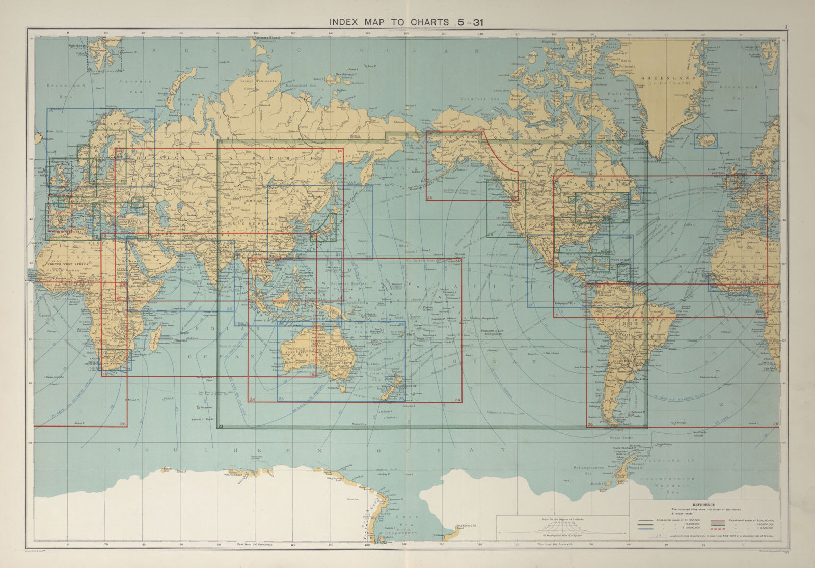 Associate Product WORLD. Index Map To Charts. Large 50x70cm 1927 old vintage plan