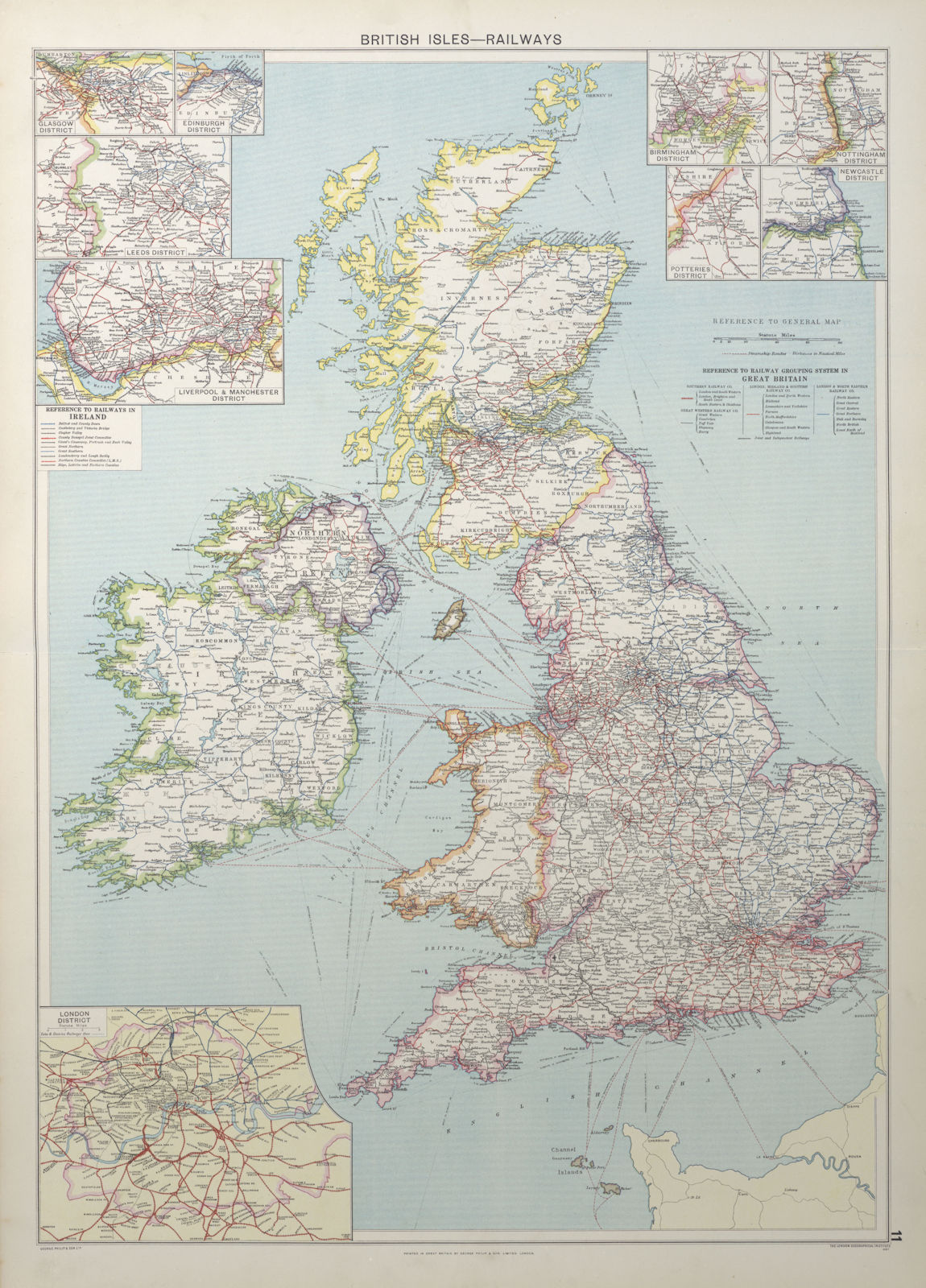 Associate Product British Isles Railways companies regions. Ireland. GWR LMSR LNER. LARGE 1927 map