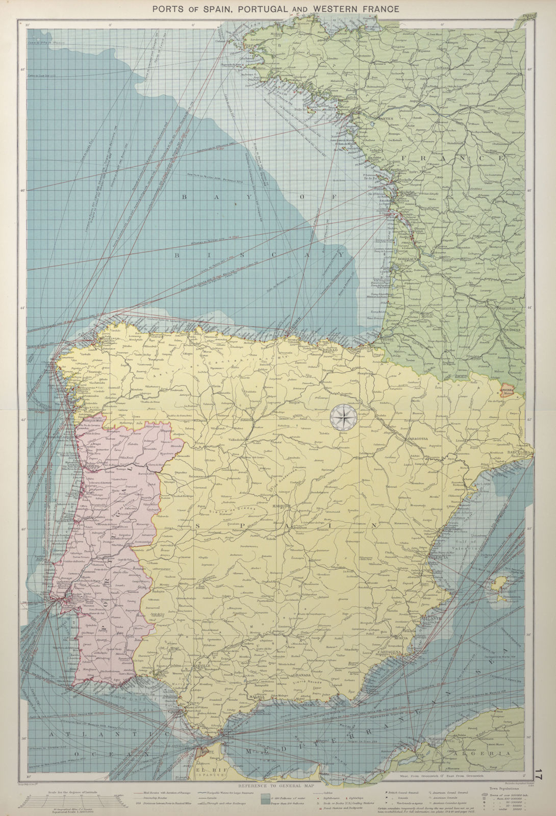 Associate Product Spain, Portugal & Western France ports sea chart. Bay of Biscay. LARGE 1927 map