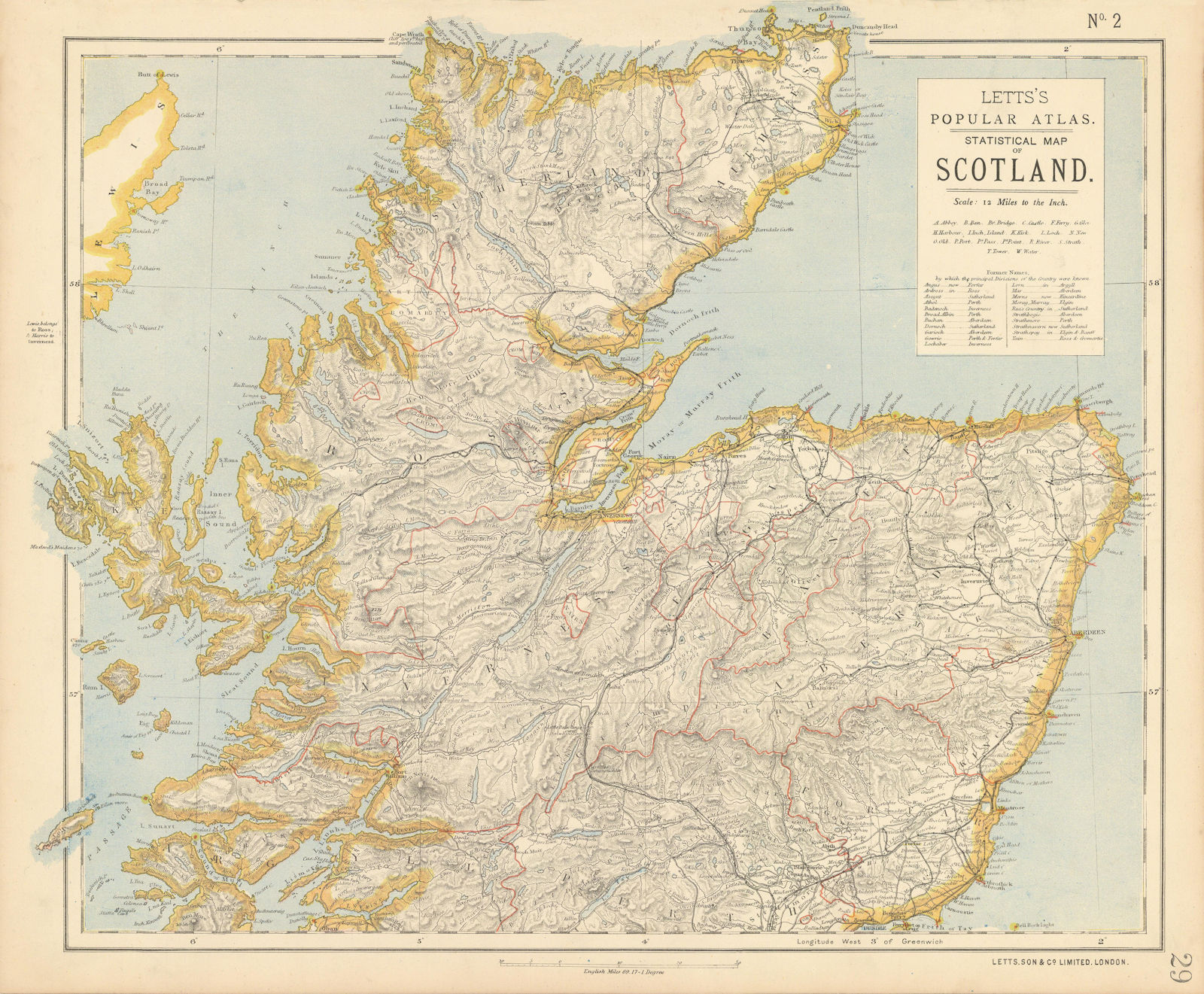 SCOTLAND NORTH. Highlands & islands. Counties. LETTS 1883 old antique map