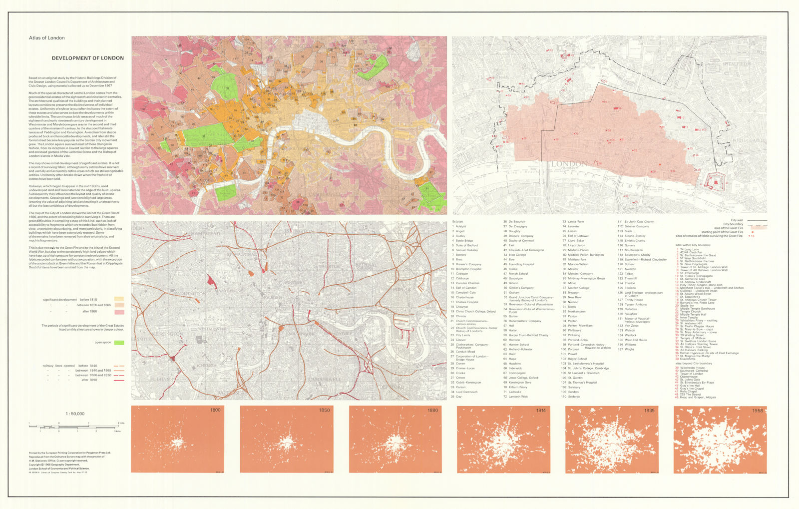Development of London since 1815. Great Estates 1968 old vintage map chart