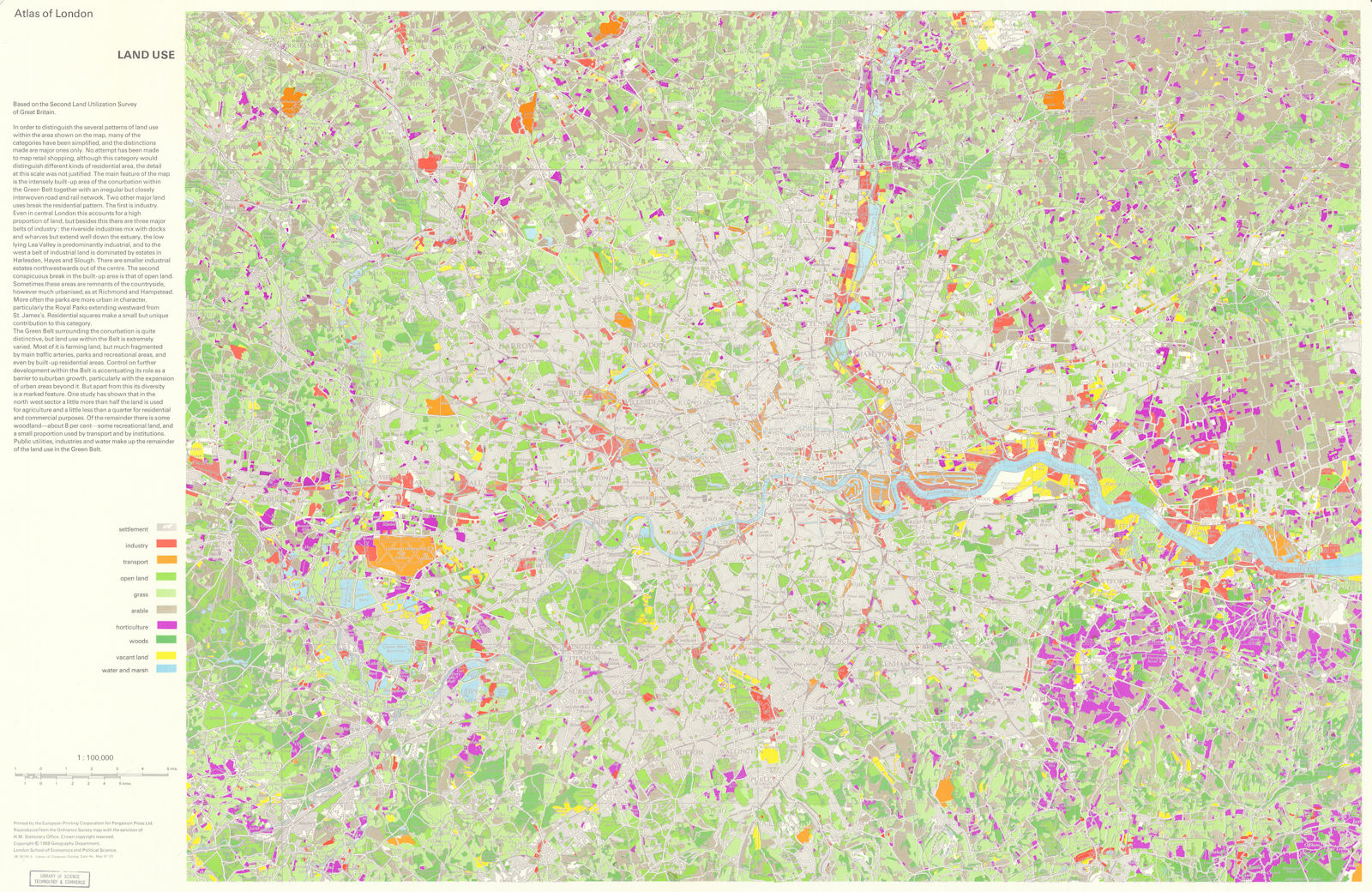 Associate Product London - Land use. Industry Transport Horticulture Arable Woods 1968 old map