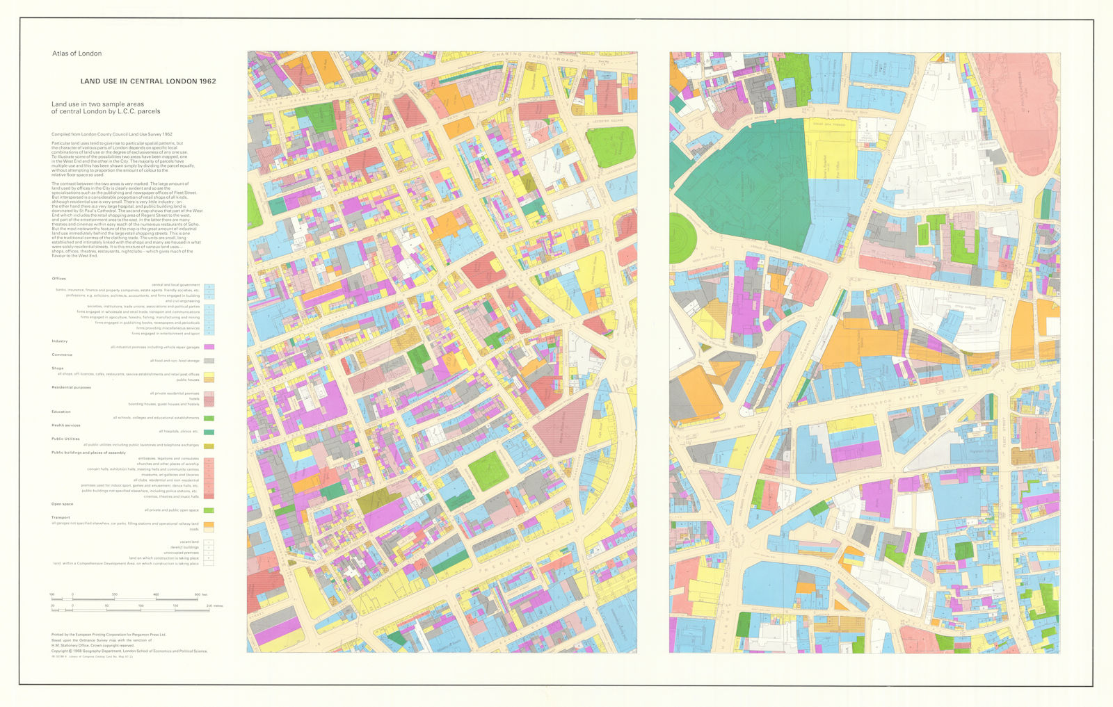 Associate Product Central London 1962 land use. West End Holborn. Industrial & Warehouses 1968 map