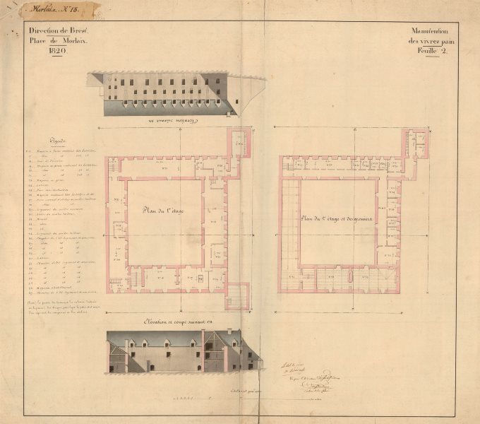 Associate Product Direction de Brest. Place de Morlaix 1820'. Building plan. Finistère 1820 map