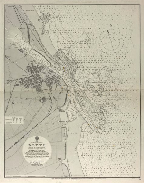 Blyth town and harbour. Admiralty nautical sea chart. Northumberland 1902 map