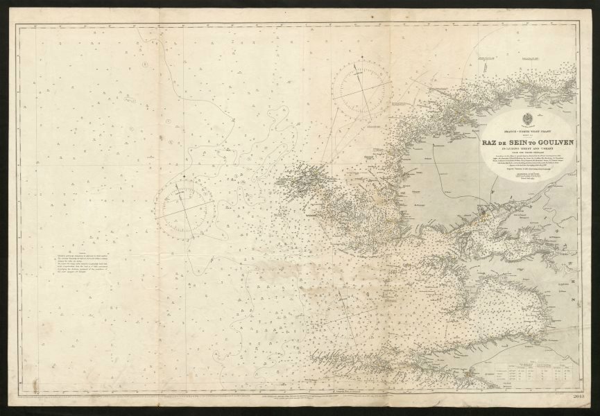 Finistère sea coast chart. Raz de Sein Goulven Brest Ushant. Admiralty 1900 map