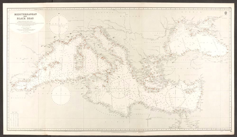 Mediterranean & Black Seas. Lighthouses. Admiralty nautical sea chart 1930 map