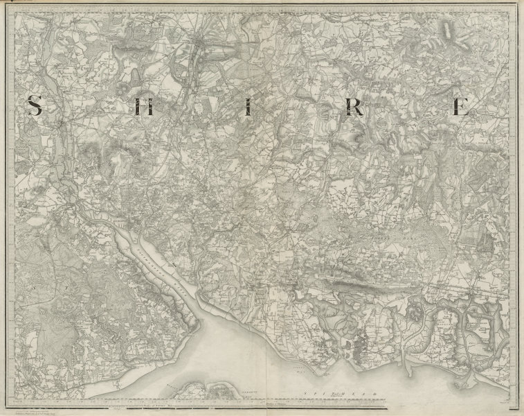 Associate Product Hampshire south. Winchester Southampton. OS sheet map 63x79cm. MUDGE 1882