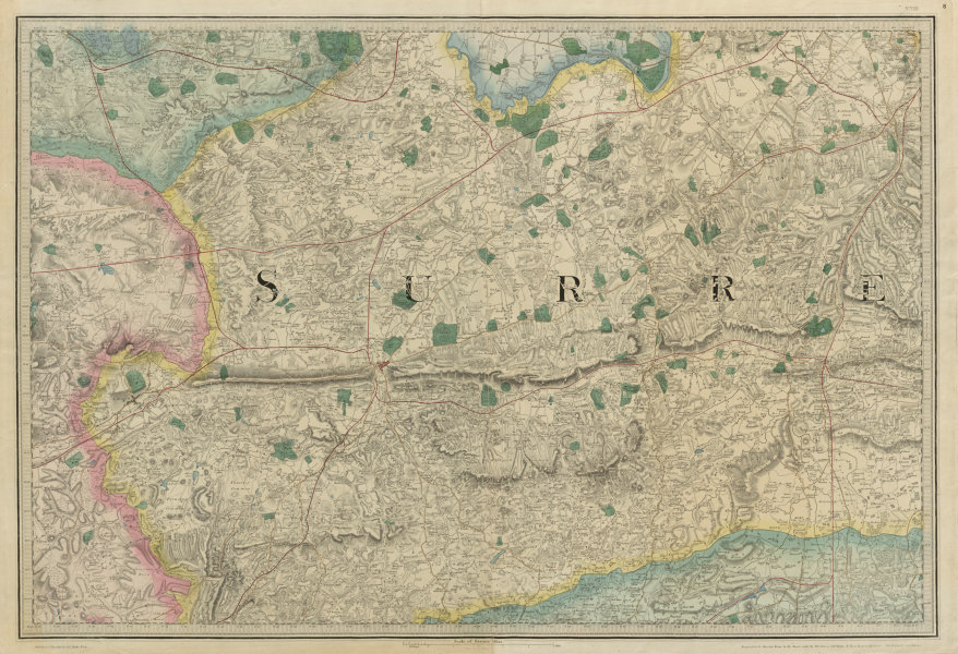 Surrey & SW London. Guildford Kingston Croydon. OS sheet map 65x95cm. MUDGE 1816