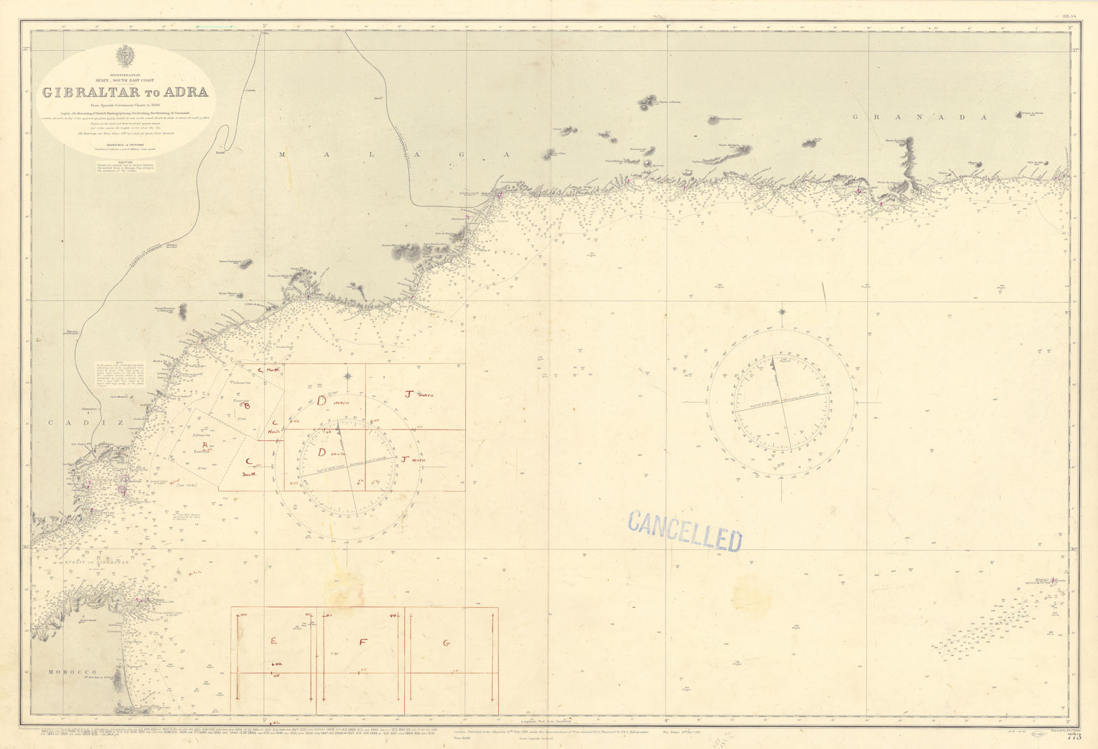 Spain SE coast Gibraltar-Adra Andalusia Malaga ADMIRALTY chart 1895 (1954) map