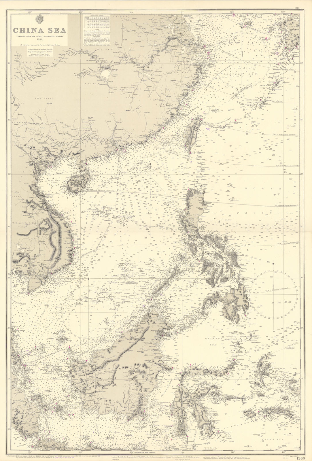 China Sea. East Asia. Philippines Indonesia. ADMIRALTY sea chart 1887 (1955) map