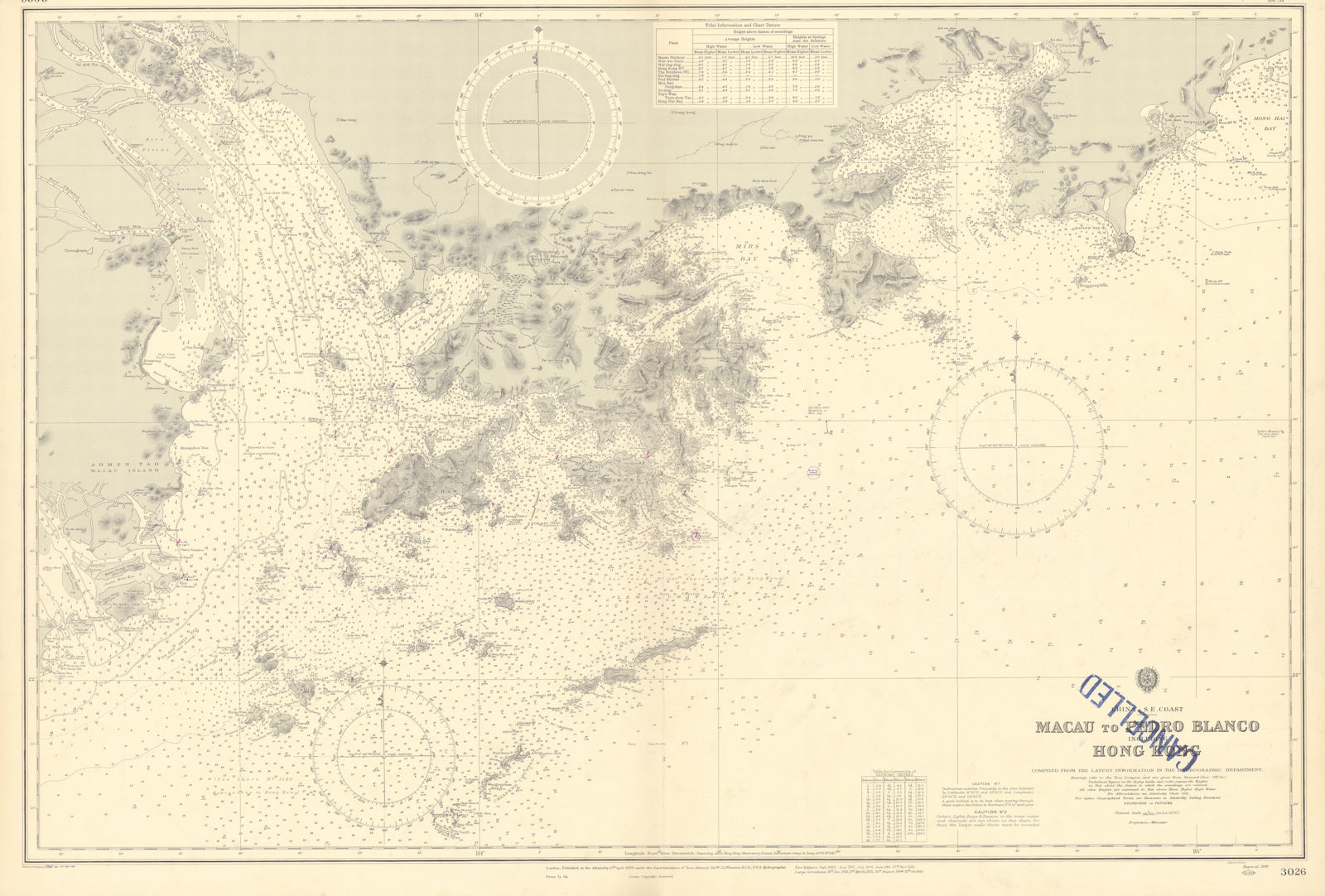 Guangdong coast Pearl River Macau Hong Kong. ADMIRALTY sea chart 1899 (1955) map