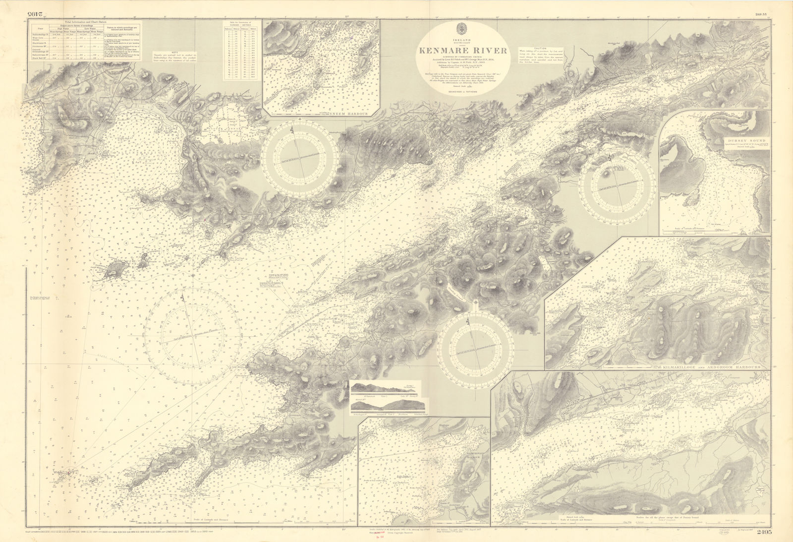 Kenmare River & harbours. Ireland. ADMIRALTY sea chart 1857 (1955) old map
