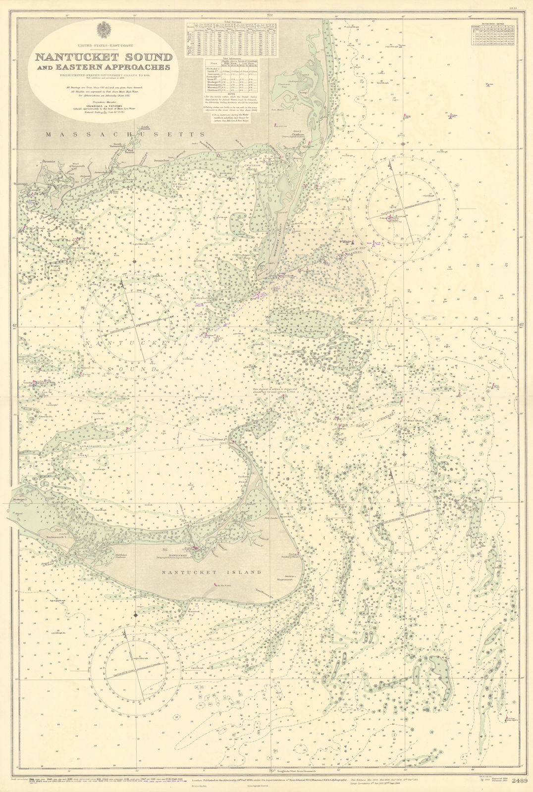 Nantucket Island Sound Cape Cod Massachusetts ADMIRALTY chart 1896 (1955) map
