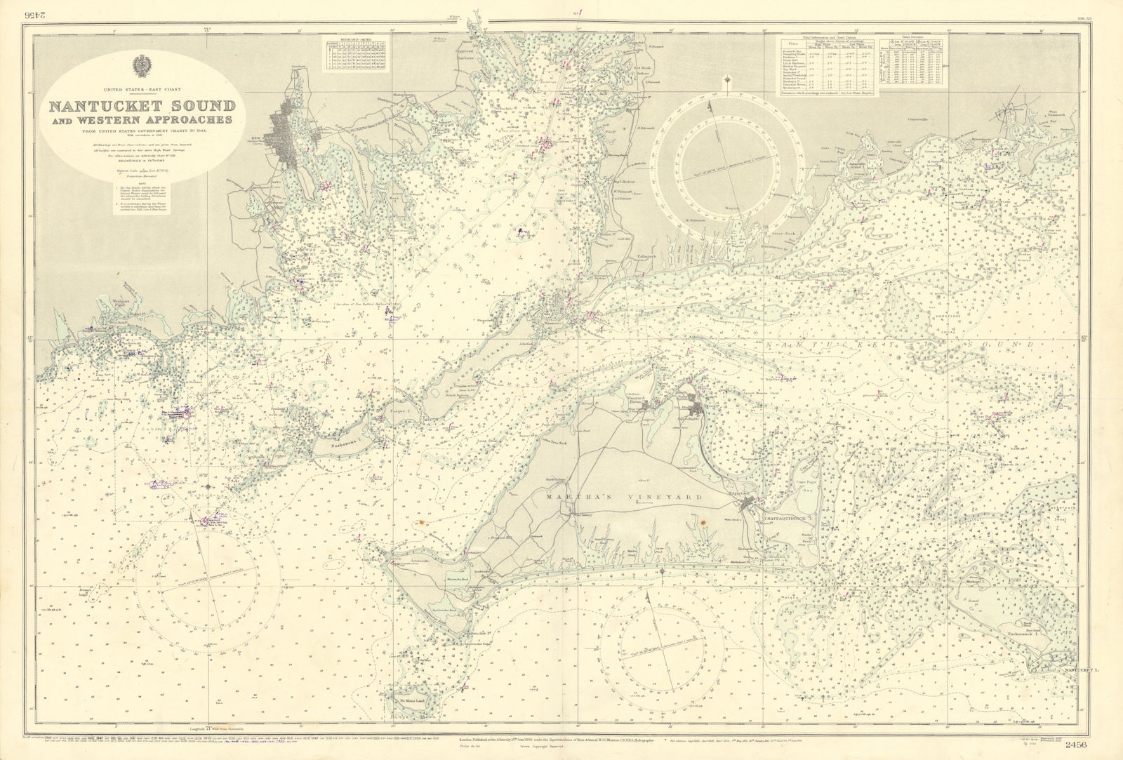 Martha's Vineyard. Nantucket sound Cape Cod. ADMIRALTY sea chart 1896 (1955) map