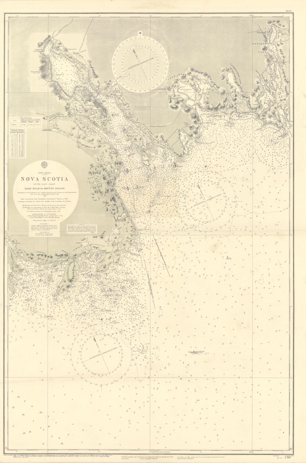 Nova Scotia Mars Head-Shut-in Island Halifax ADMIRALTY chart 1855 (1955) map