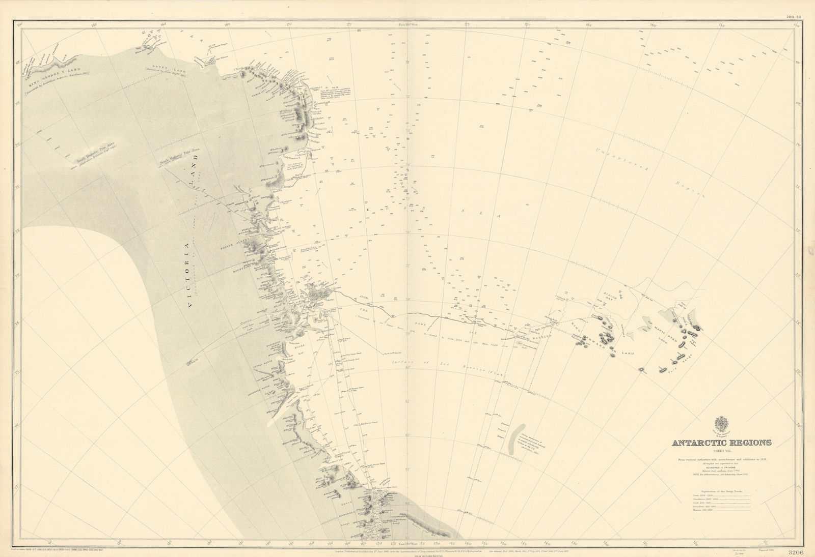 Antarctica Sheet 8. Victoria Land. ADMIRALTY sea chart 1901 (1947) old map