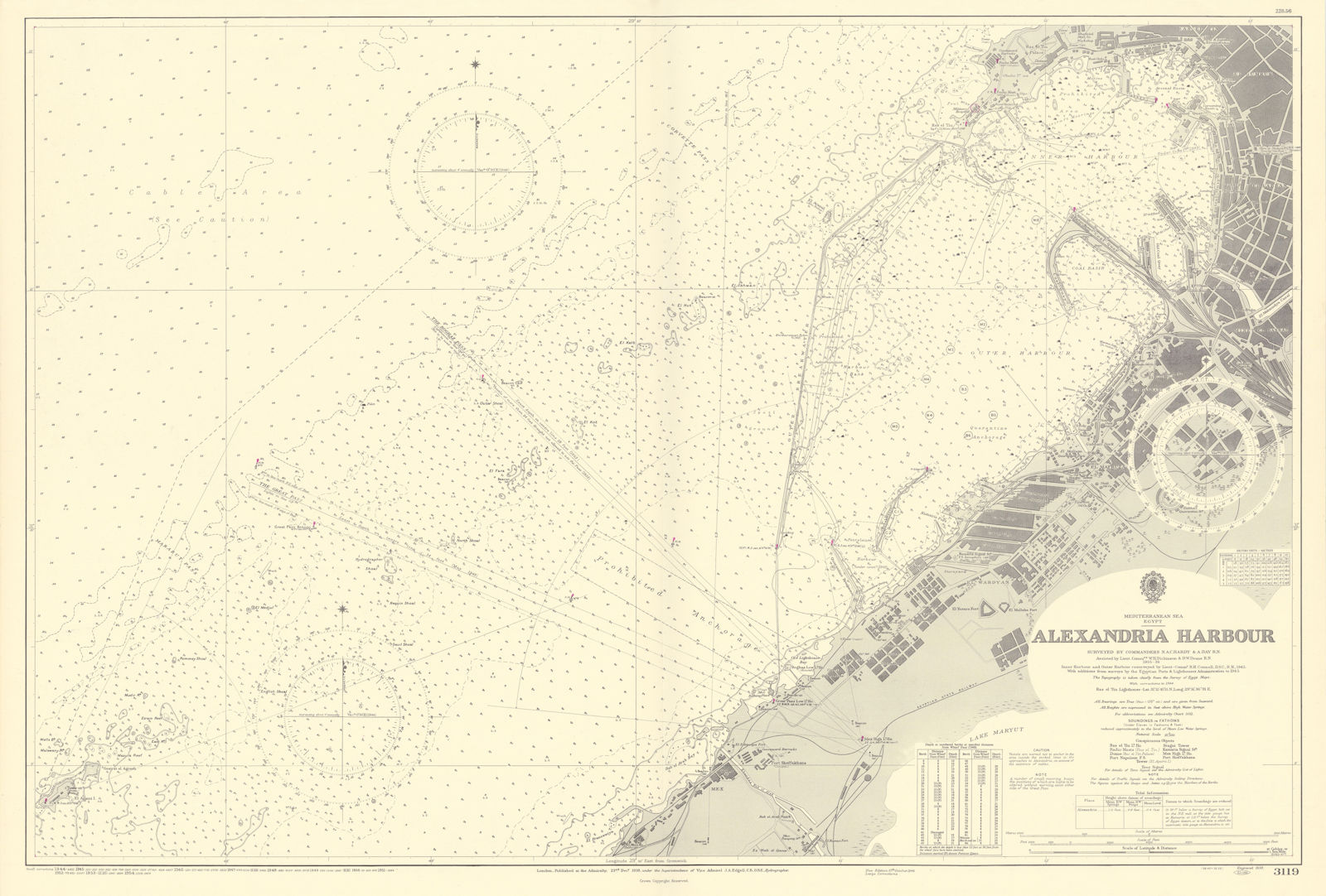 Alexandria harbour. Mediterranean Sea Egypt. ADMIRALTY sea chart 1938 (1954) map