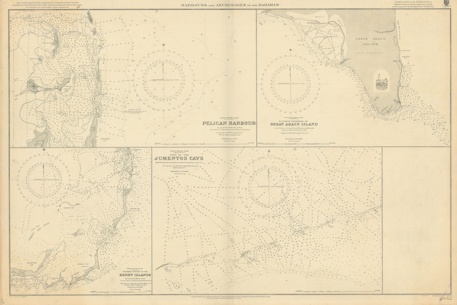 Bahamas harbours Pelican Abaco Berry I Jumentos ADMIRALTY chart 1899 (1920) map