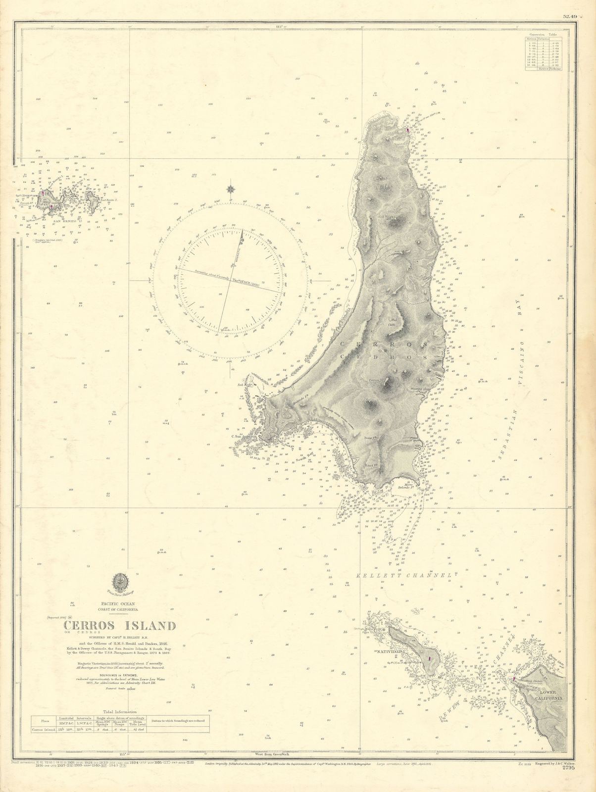 Cerros Island Isla Cedros Baja California Mexico ADMIRALTY chart 1861 (1943) map