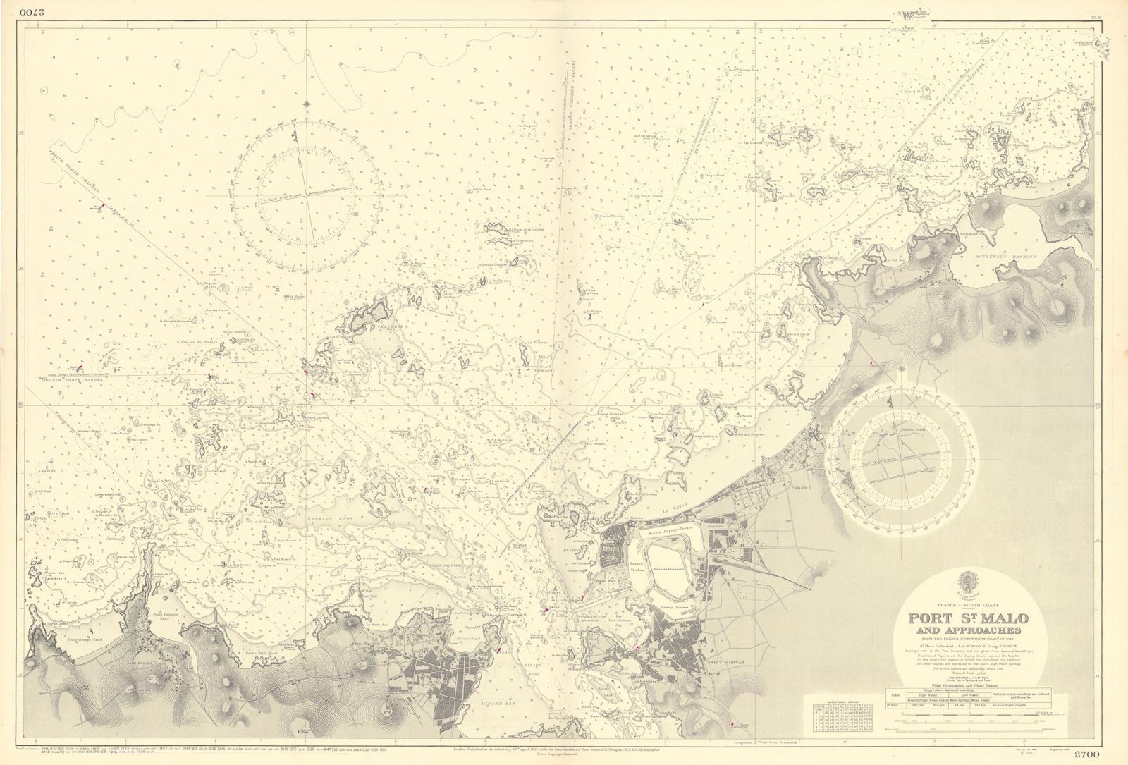 St Malo approaches. Dinard St Servan France. ADMIRALTY sea chart 1931 (1954) map
