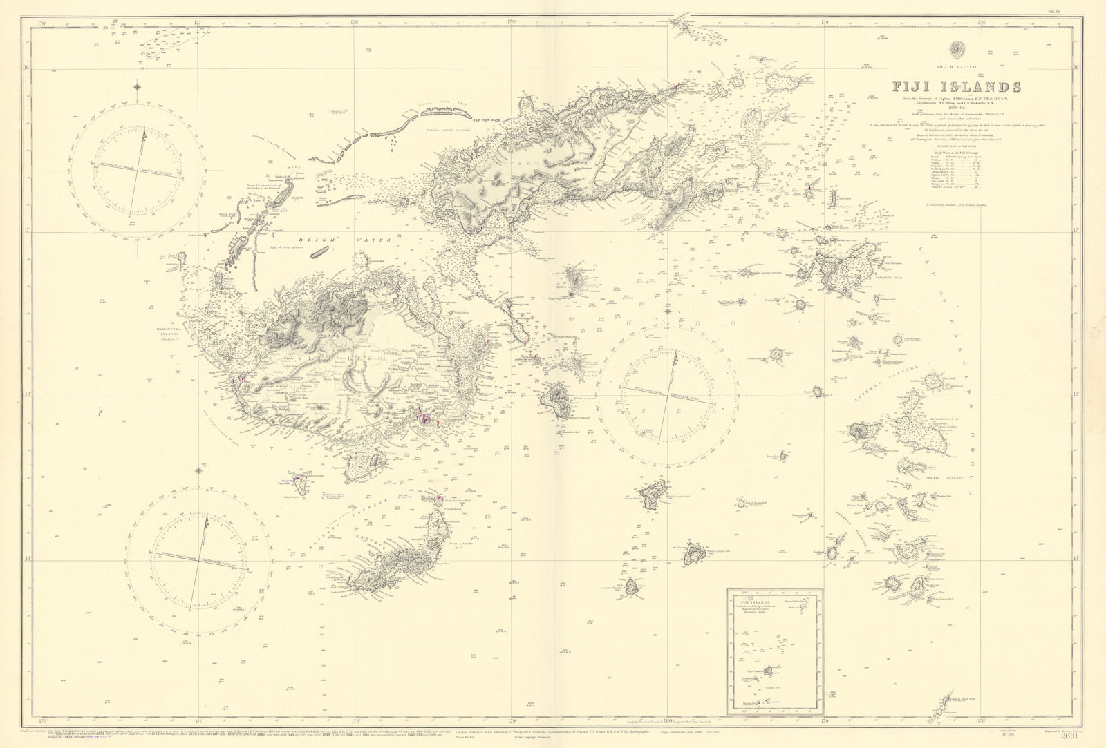 Associate Product Fiji Islands, South Pacific. ADMIRALTY sea chart 1879 (1954) old vintage map