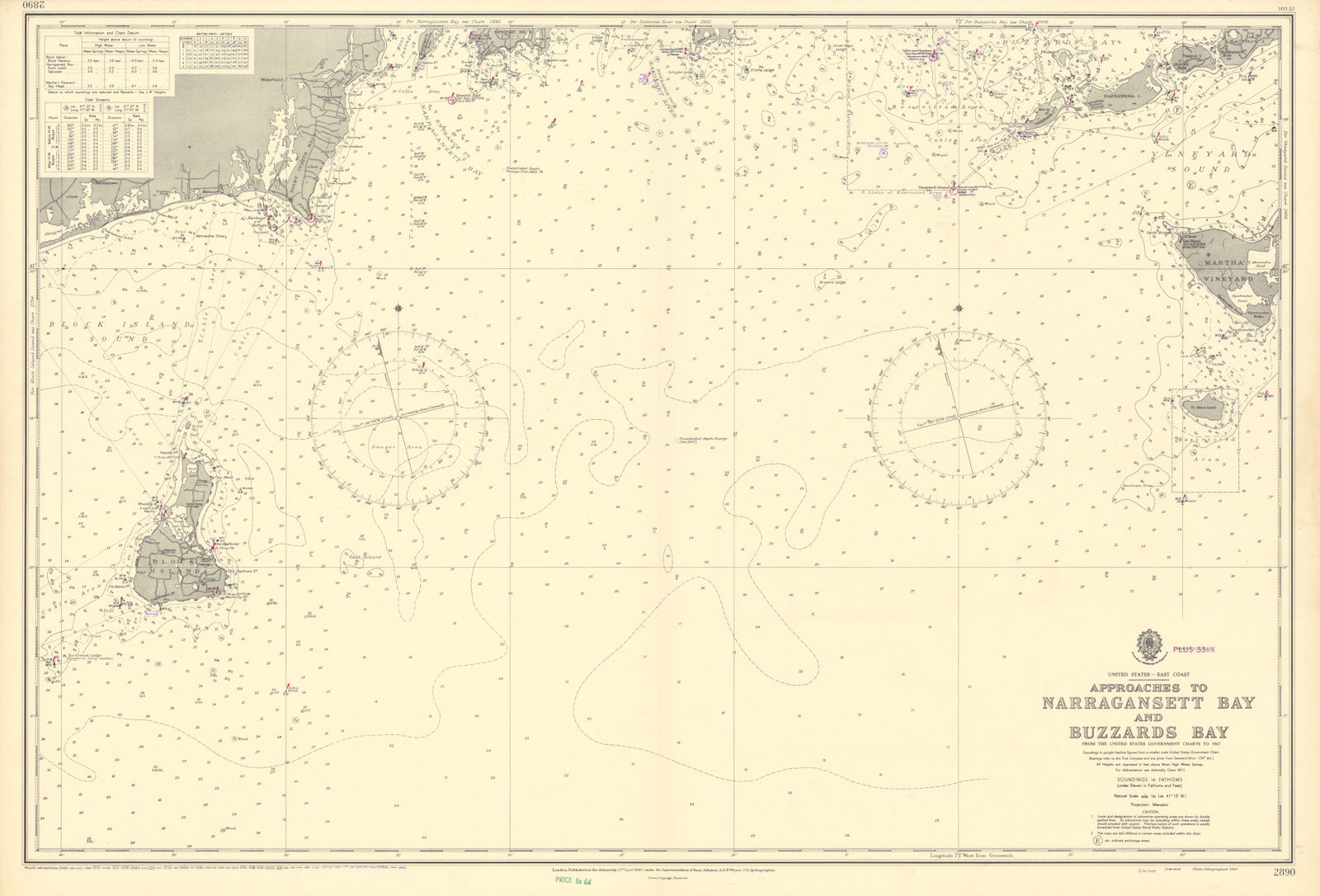 Narragansett Buzzards Bay approach Block Island ADMIRALTY chart 1948 (1956) map