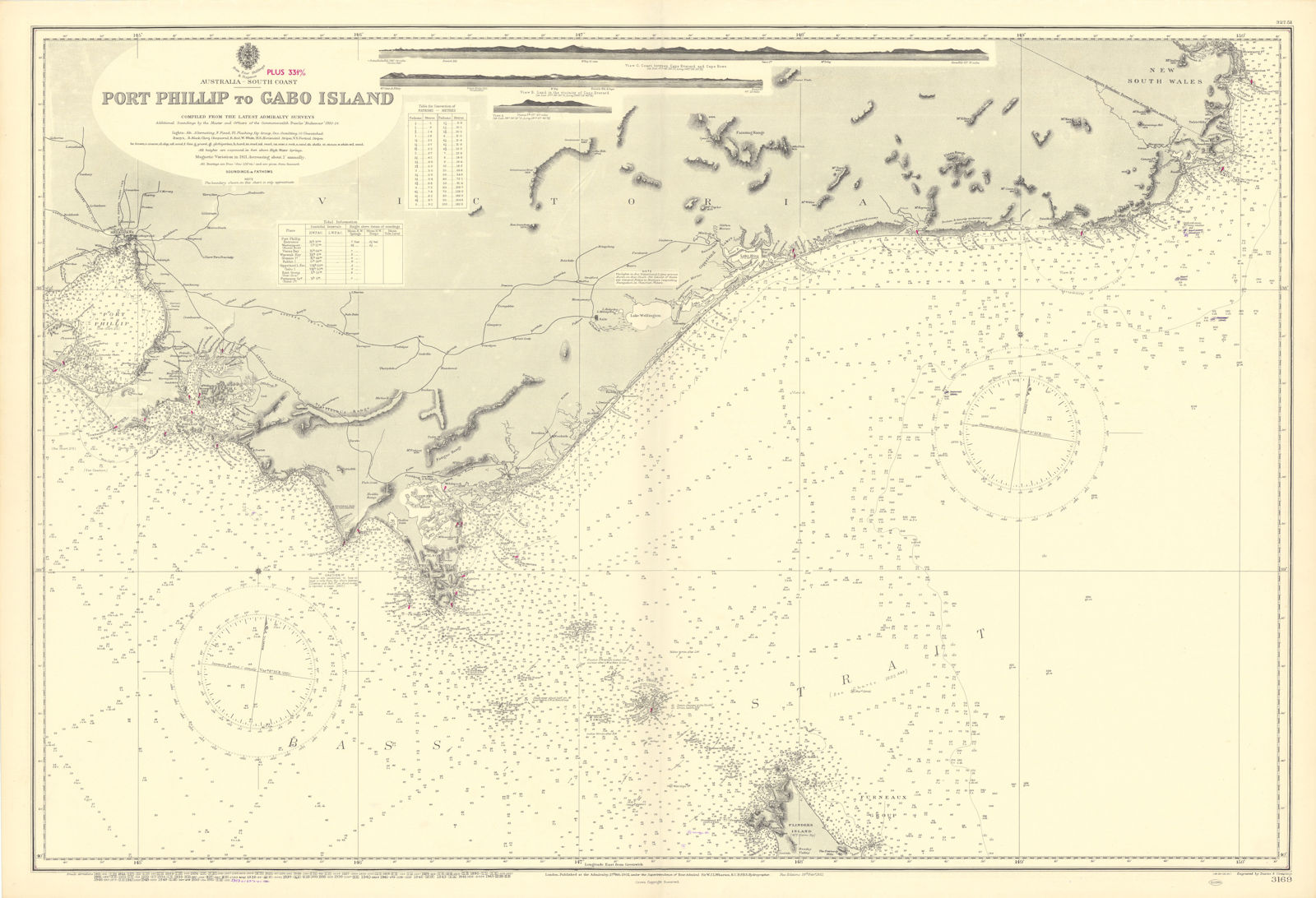 Victoria coast Australia Melbourne Bass Strait ADMIRALTY chart 1902 (1954) map