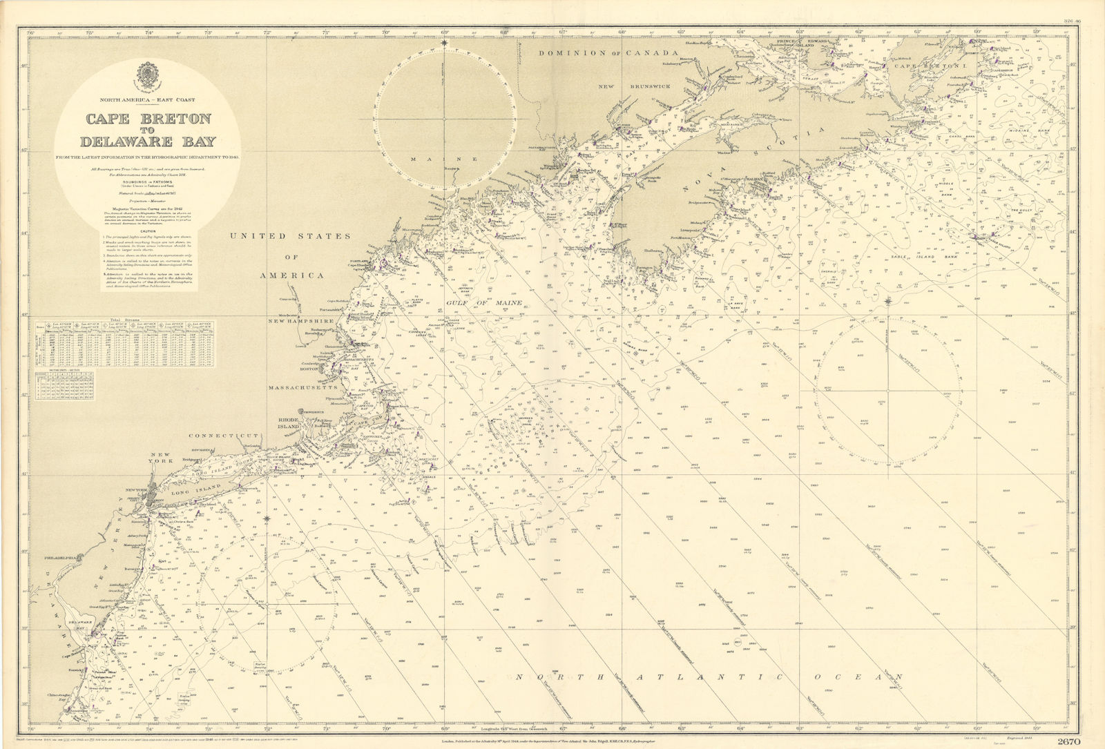 North America east coast Cape Breton-Delaware ADMIRALTY chart 1944 (1946) map