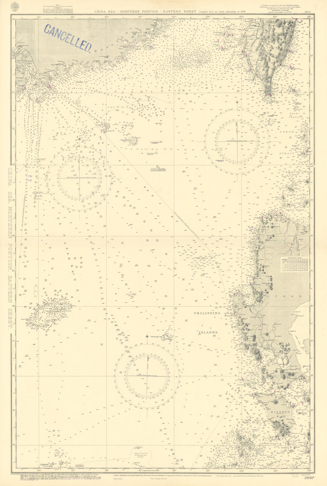 South China Sea Taiwan Luzon Guangdong Hong Kong ADMIRALTY chart 1882 (1955) map