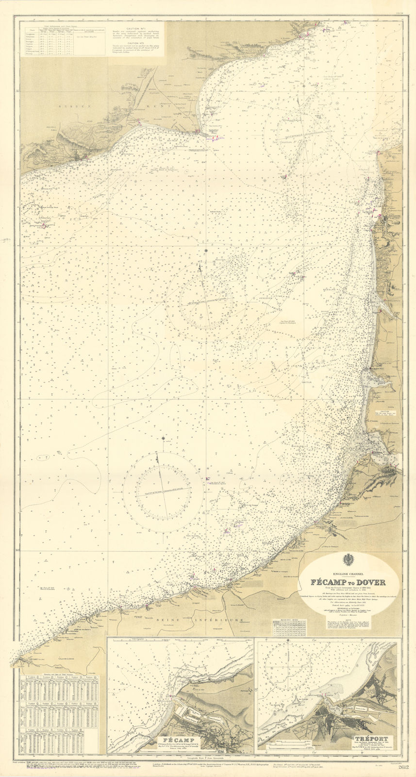 English Channel Fécamp-Dover Sussex Tréport. ADMIRALTY sea chart 1894 (1954) map