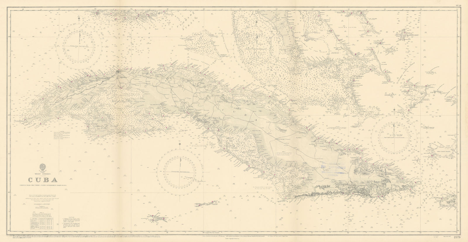Cuba Bahamas Cayman Islands. Caribbean. ADMIRALTY sea chart 1907 (1949) map