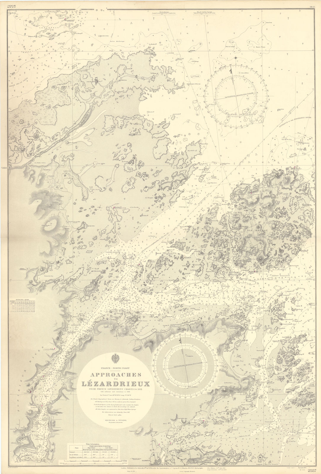 Lézardrieux approach Côtes-d'Armor Brittany ADMIRALTY sea chart 1894 (1953) map
