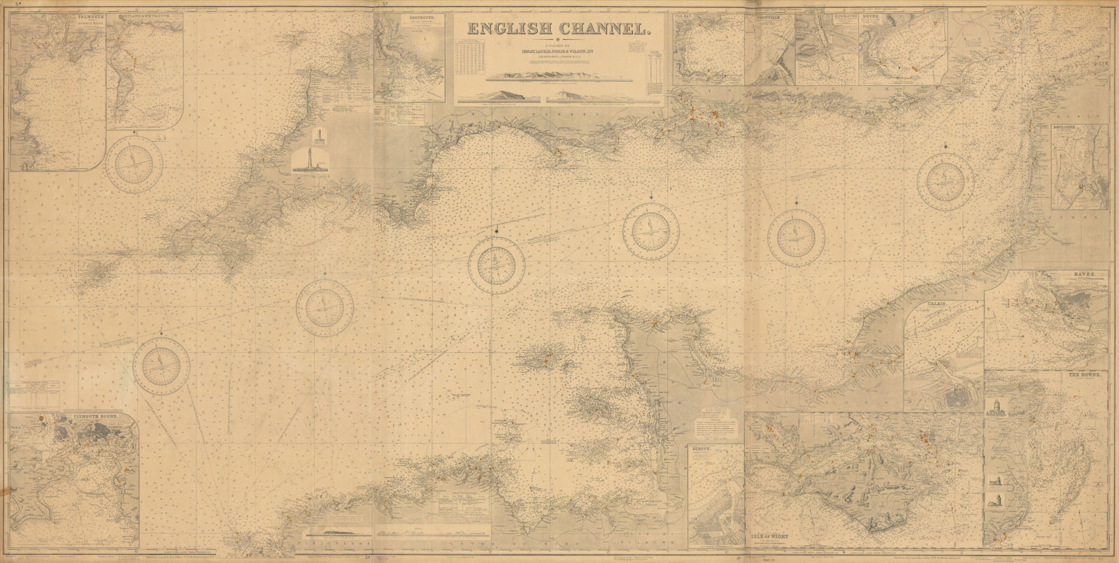 English Channel 105x210cm. Imray Laurie Norie & Wilson sea chart 1939 (1939) map