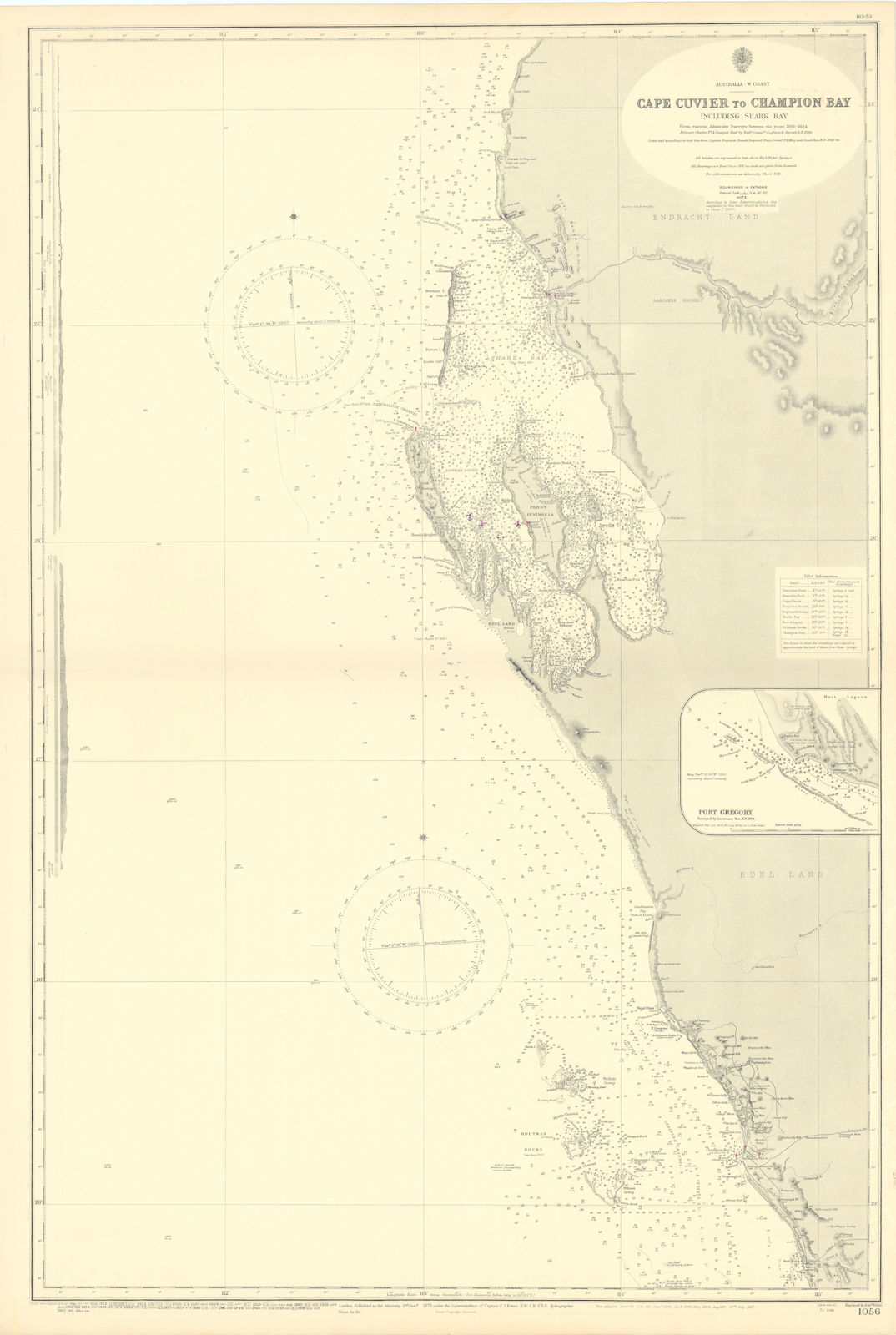 Western Australia Gascoyne Shark Bay ADMIRALTY sea chart 1879 (1954) old map