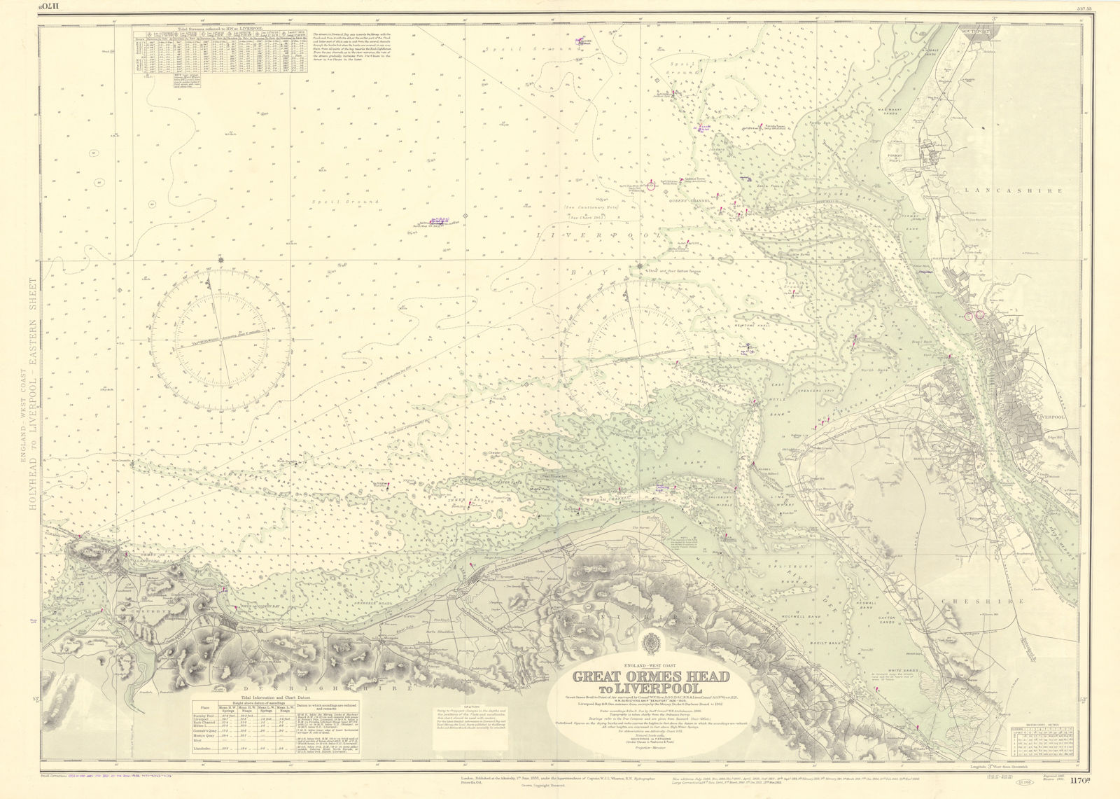 Liverpool Bay Wirral Dee Merseyside North Wales ADMIRALTY chart 1886 (1956) map