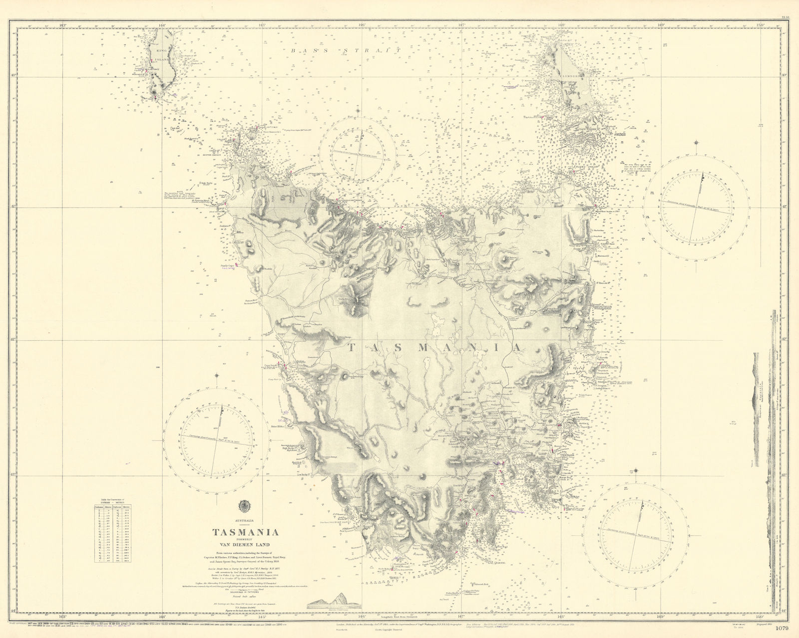 Tasmania / Van Diemen Land. Australia. ADMIRALTY sea chart 1860 (1955) old map