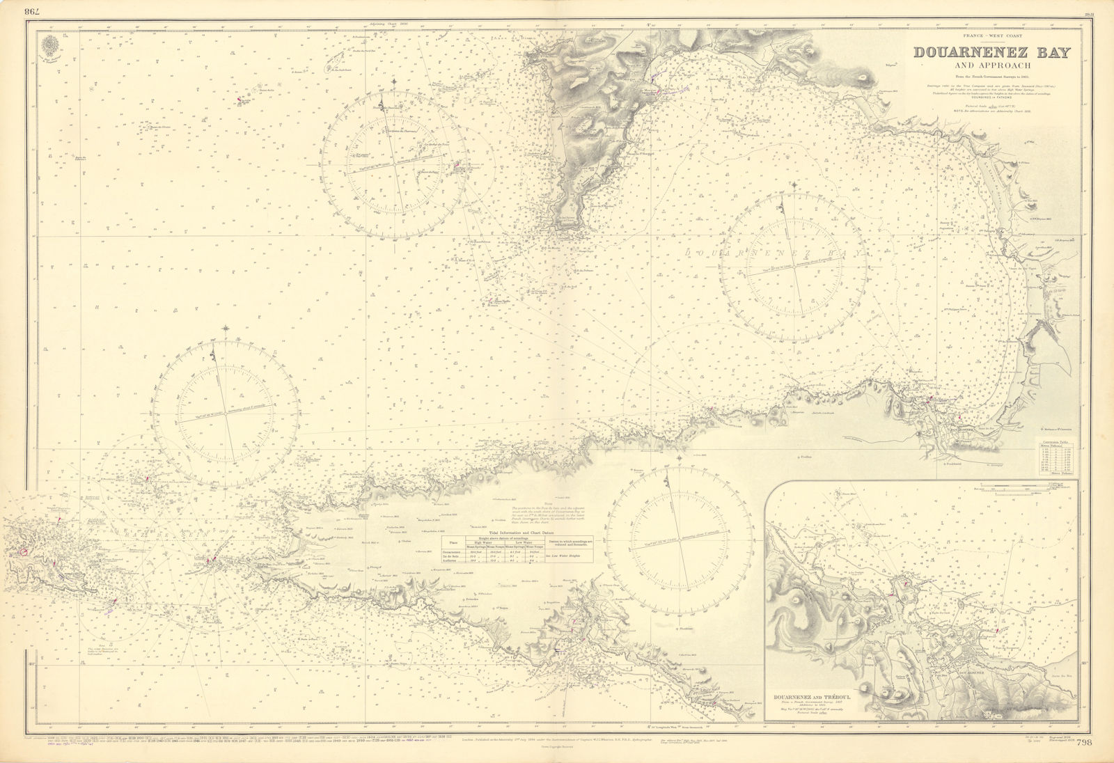 Douarnenez Bay & approach. Finistère France. ADMIRALTY sea chart 1894 (1955) map