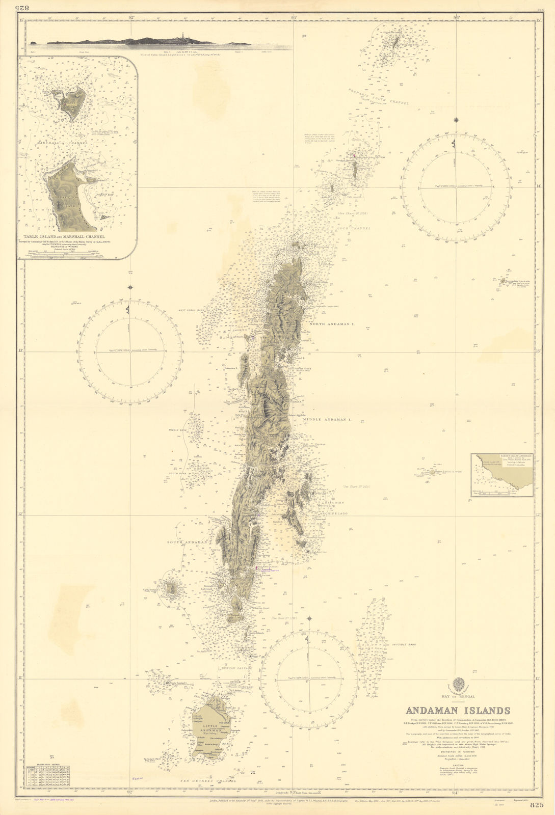 Andaman Islands. Bay of Bengal India. ADMIRALTY sea chart 1891 (1955) old map