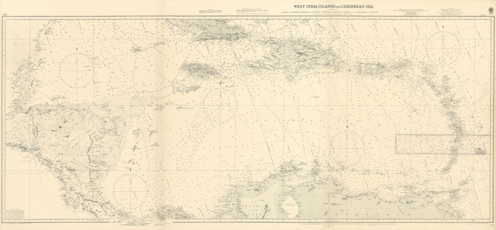 West India Islands & Caribbean Sea Sheet 2 ADMIRALTY sea chart 1913 (1949) map